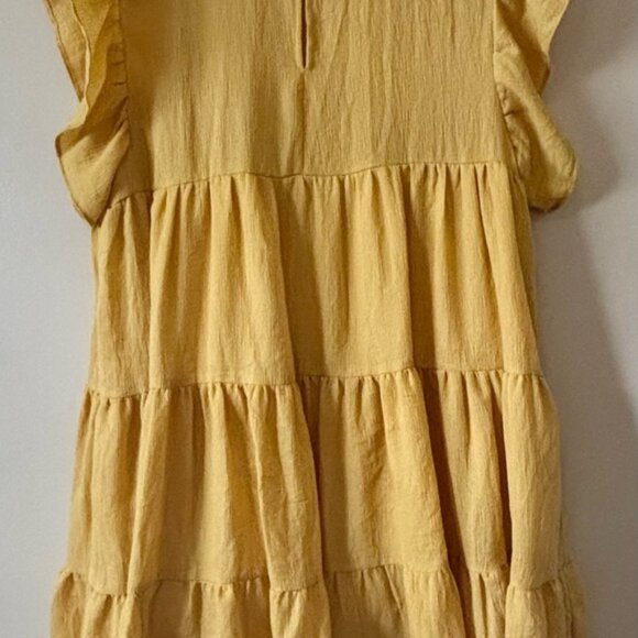 Vici| Summery Yellow Tiered Ruffle Babydoll Cap Sleeve Lined Mini Dress Sz M - Picture 5 of 6